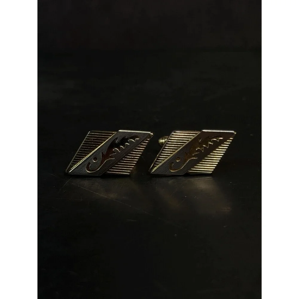 Vintage Anson Two Tone Modernist Cufflinks Abstract Geometric